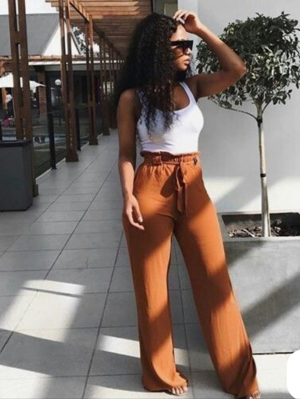 Rust Wide-Leg Linen Drawstring Pants - Picture 3 of 5